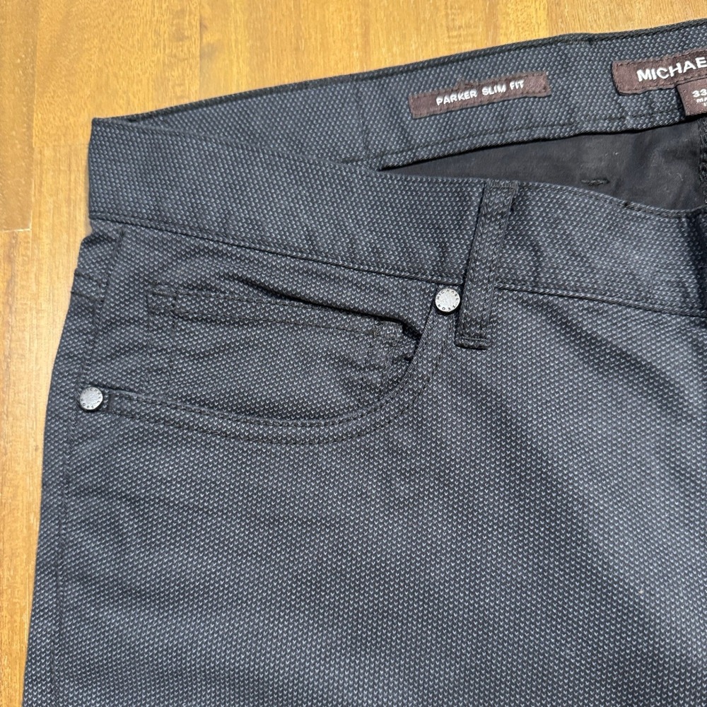 Michael Kors Parker Slim Fit Pants Mens 33/29 Dark Blue Micro Pattern Trousers - Picture 4 of 7